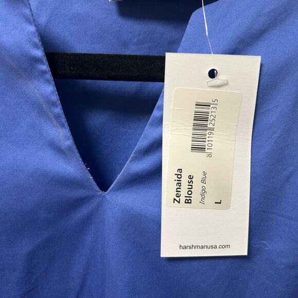 NWT Harshnan Zenaida Blue Ruffled Blouse with 3/4 Sleeves, L - Picture 6 of 6